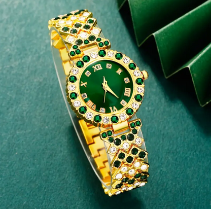 Glamorous and Luxurious Style Green Quartz Watch